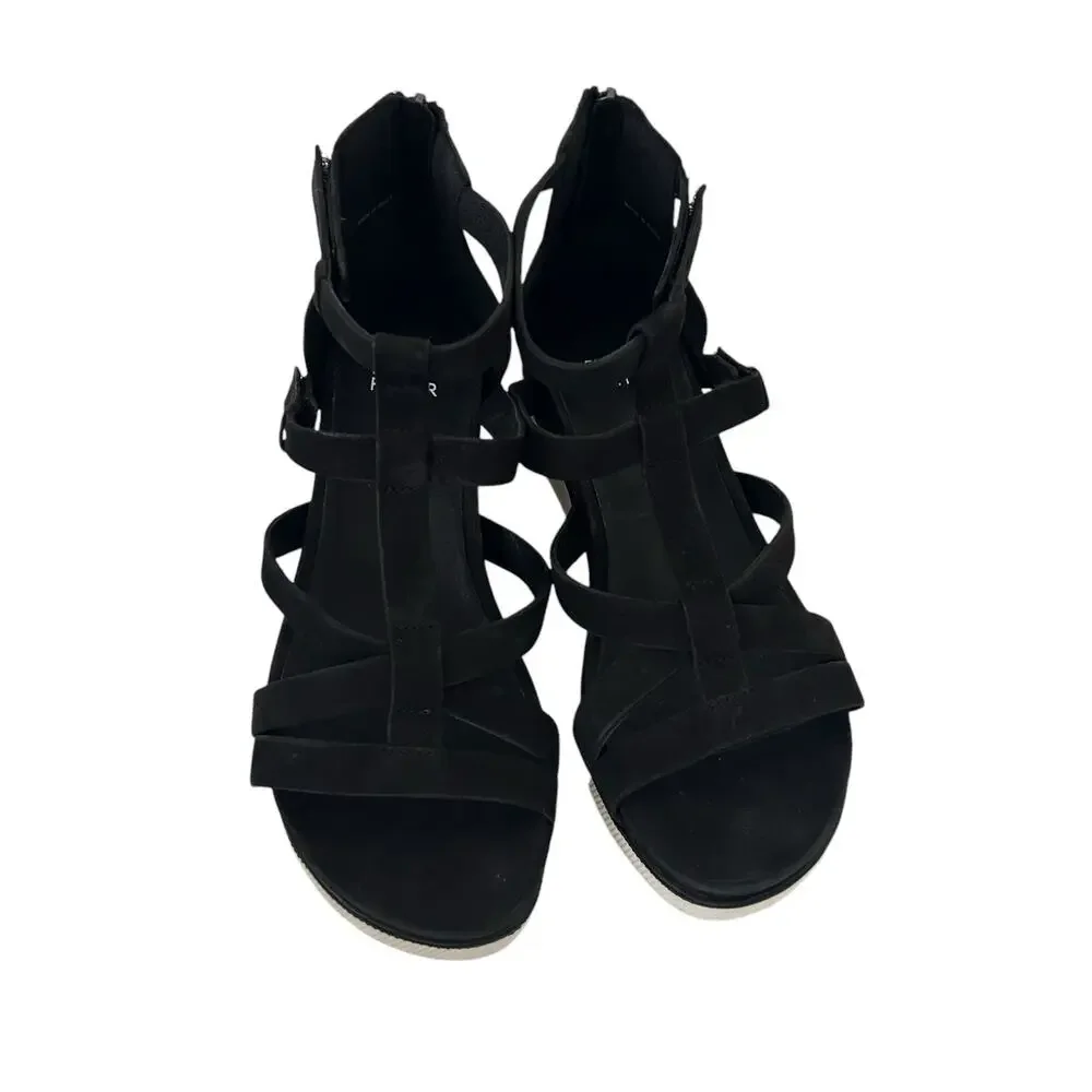Eileen Fisher Black Sola Tumbled Nubuck Sandals Sz 7